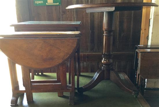 Nest of tables, circular table & drop leaf coffee table